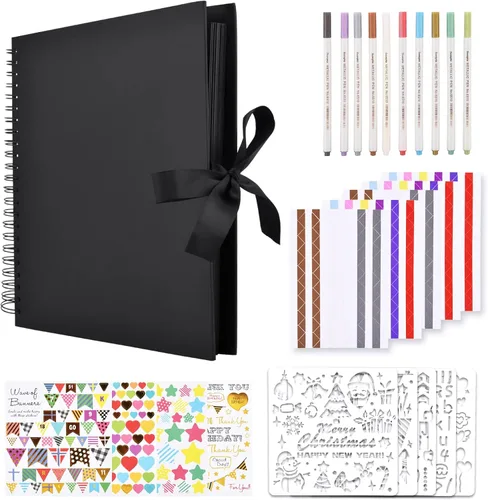 Miniatura 15 de GOTIDEAL Álbum de recortes de 12 x 12 pulgadas con 10 marcadores metálicos, 80 páginas de papel artesanal para bodas y aniversarios, álbum de fotos