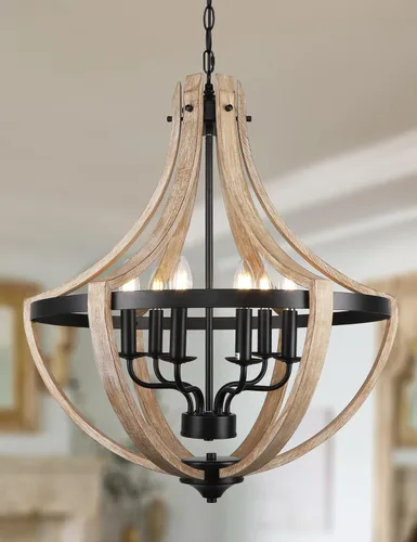 Miniatura 9 de Candelabro de 4 luces estilo granja para comedor, lámparas colgantes ajustables de madera vintage para isla de cocina, vestíbulo, entrada, zona