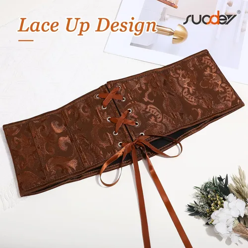Miniatura 35 de SUOSDEY Cinturón de corsé de jacquard para mujer, corsé pirata steampunk renacentista con cordones y cordones