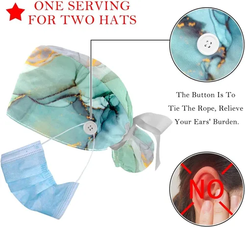 Miniatura 3 de DEYYA 2 paquetes de gorra de trabajo con botón para mujer, cabello largo, ajustable, vendaje elástico, con lazo en la espalda, gorras bouffant