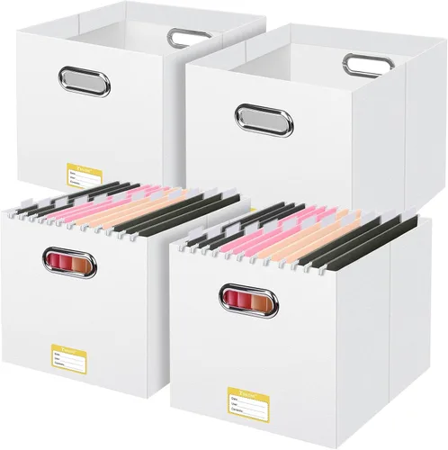 Miniatura 50 de BALEINE Caja organizadora de archivos, organizador de carpetas de archivos de cartón con asa para tamaño carta, caja de archivos colgante plegable