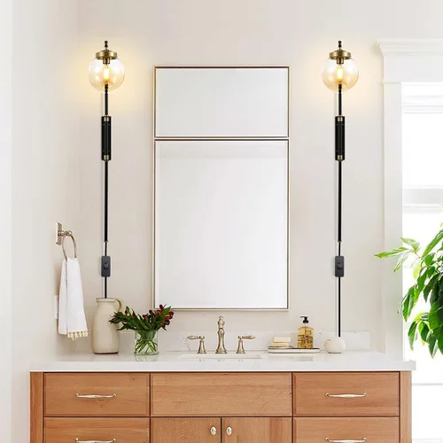 Miniatura 6 de ELEHINSER Juego de 2 apliques de pared negros con pantalla de globo, modernas lámparas de pared para interiores con enchufe con interruptor, luz
