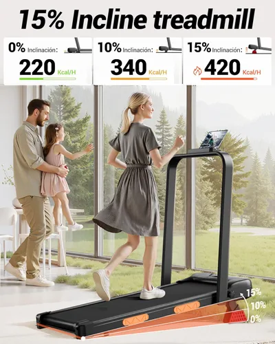 Miniatura 2 de Cinta de correr plegable 3 en 1 con capacidad de 300 libras, 15% para el hogar y la oficina, caminadora de 2.5 HP para debajo del escritorio