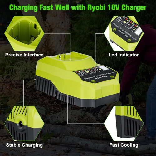 Miniatura 5 de POWTREE Repuesto mejorado de 4.0Ah para batería Ryobi de 18 V y cargador compatible con baterías Ryobi 18V ONE+ P102 P107 P108 P105 P104 P103