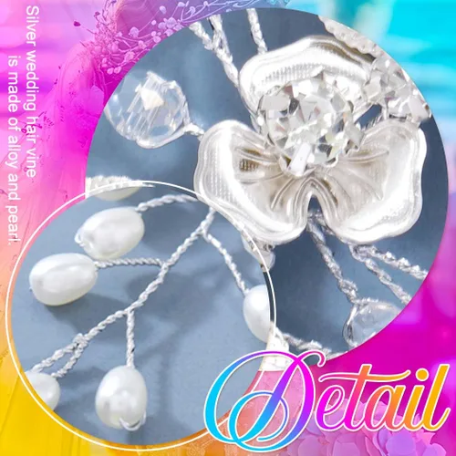 Miniatura 4 de Flower Bride Wedding Hair Vine - Tocado de novia de hoja de plata, accesorios para el cabello de perlas para mujeres y novias
