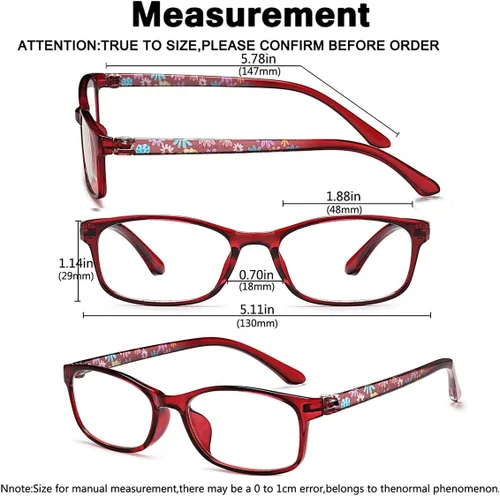 Miniatura 2 de EYEURL Gafas de lectura para mujer, con bloqueo de luz azul, juego de 2 patrones con diseño de valor para lectura (púrpura/rojo, 1.5)