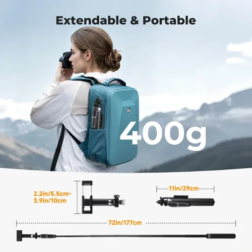 Miniatura 6 de K&F CONCEPT - Trípode para teléfono de 69 pulgadas, con apertura automática para selfie con 4 patas y mango estabilizador, soporte de trípode
