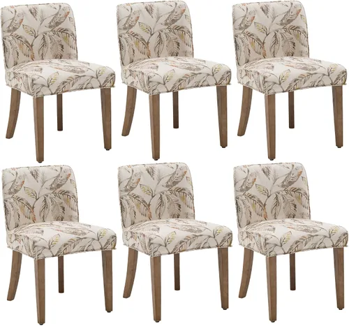 Miniatura 11 de chairus Juego de 4 sillas de comedor de granja, cómodas sillas de cocina tapizadas de tela de lino, sillas de comedor de madera marrón nogal