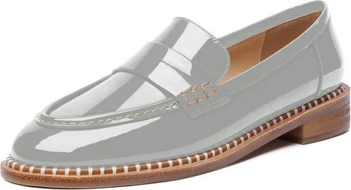 Miniatura 17 de FOGEENA Mocasines de tacón bajo para mujer, estilo casual, puntera redonda, de charol grueso, de 1 pulgada