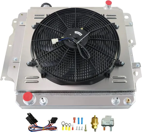 Miniatura 5 de Radiador de aluminio compatible con Jeep Wrangler TJ 2.4L 2.5L 4.0L, radiador de 3 filas + cubierta/ventilador + kit de relé 1987-2006