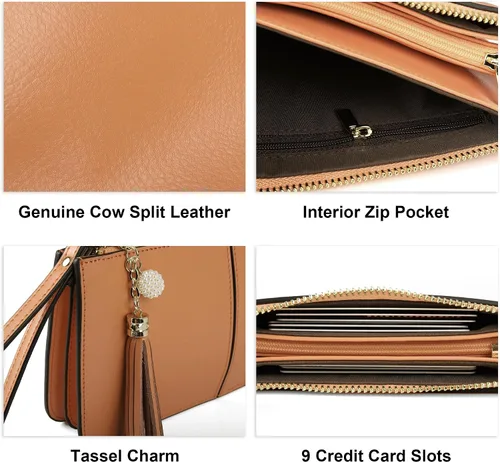 Miniatura 5 de Befen - Bolso clutch de mano de cuero con correa para teléfono celular, organizador de tarjetas