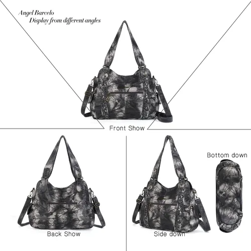 Miniatura 204 de Angel Barcelo - Bolsa de hombro amplia para mujer, diseño Hobo, cuero lavado