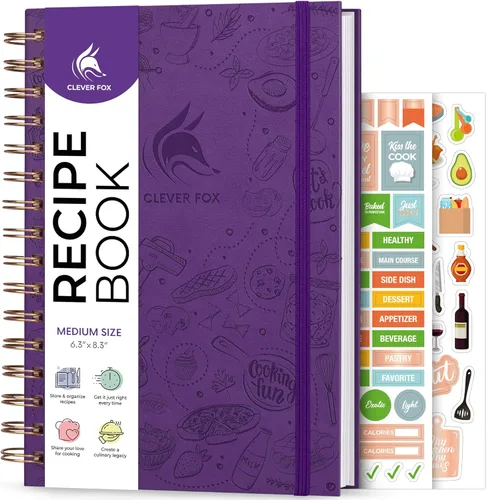 Miniatura 21 de Clever Fox Libro de recetas en espiral, haz tu propio libro de cocina familiar, organizador de cuadernos de recetas en blanco, diario de cocina Negro