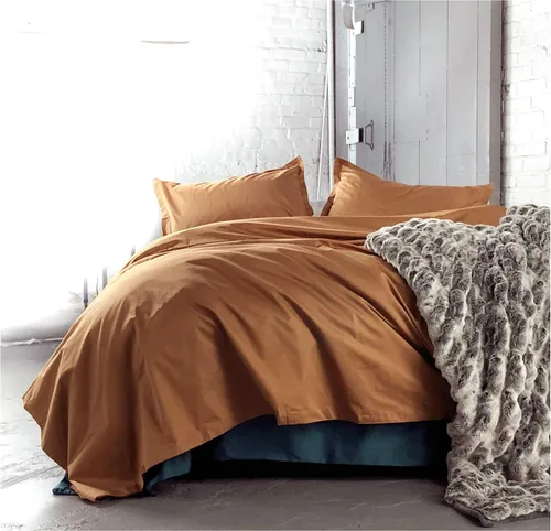 Juego de ropa de cama de lujo de algodón egipcio, de color liso, de satén de alta densidad de hilos largos, sedoso, suave, transpirable, de primera