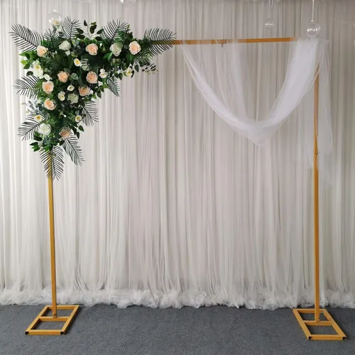 Miniatura 11 de Soporte de telón de fondo cuadrado de 6.5 x 4.9 pies, soporte de arco de globo dorado, soporte de arco de boda con bases de metal para jardín, arco