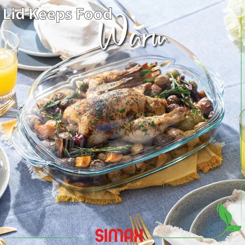 Miniatura 6 de Simax Cacerola para horno: plato de vidrio para hornear con tapa alta – Utensilios de cocina aptos para microondas, horno y lavavajillas