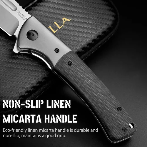Miniatura 3 de VALHALLA PTEROSAUR Cuchillo de bolsillo, cuchillo plegable de acero D2 de 3.9 pulgadas con mango de micarta, cuchillo de bolsillo para hombres