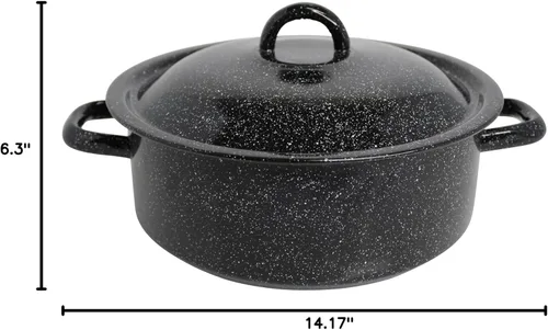 Miniatura 9 de Mirro Horno holandés de acero esmaltado con moteado negro tradicional estilo vintage de 4.5 cuartos de galón con tapa, (MIR-10701)
