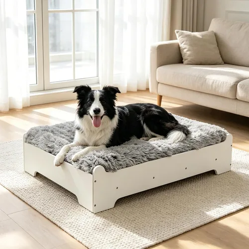 Miniatura 11 de Cama elevada para perros de 24 x 18 x 7 pulgadas, marco de cama elevado de madera para perros pequeños y colchón para mascotas pequeñas de hasta 40