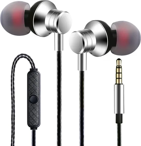 Empsun Auriculares con cable con micrófono, auriculares estéreo con graves, auriculares intrauditivos con aislamiento de ruido compatibles con todos