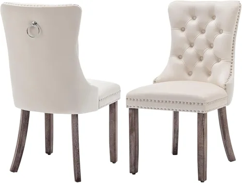 Miniatura 12 de Eifizek Sillas De Comedor - Juego de 6 sillas de comedor de terciopelo con borde de anillo de clavo, sillas de comedor tapizadas con patas de madera