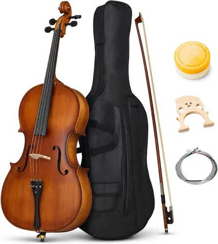 Kit de violonchelo acústico 4/4 para adultos, principiantes, juego completo de violonchelo de tamaño completo con bolsa portátil, arco, colofonia,