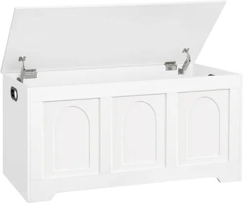 DINZI LVJ Baúl de almacenamiento, caja de juguetes de madera de 39.4 pulgadas con 2 bisagras de seguridad, banco de zapatos de entrada con tapa