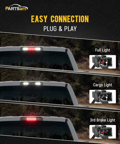 Miniatura 3 de Partsam Luz de freno trasera alta de montaje tercera con 12 LED rojos/blancos, lente ahumado, carcasa cromada, lámpara de carga impermeable