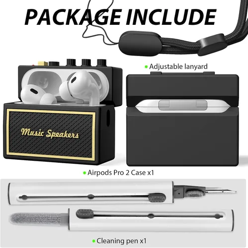 Miniatura 7 de FILOTO Funda para AirPods Pro de 2ª generación con kit de limpieza, funda para Airpod Pro, amplificador de guitarra, diseño de audio retro, funda