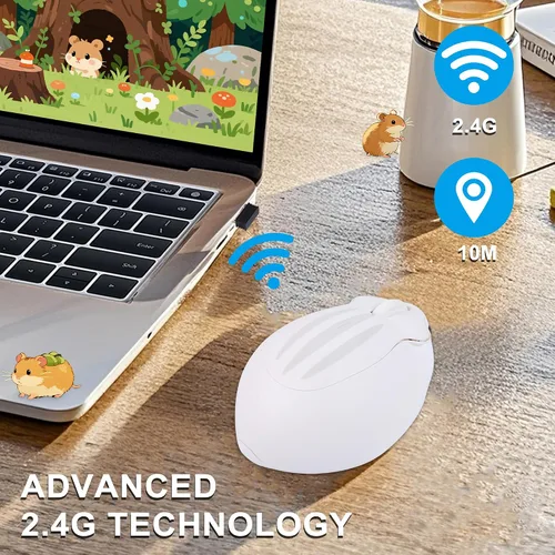 Miniatura 3 de Ratón inalámbrico lindo ratón de hámster de animales de dibujos animados con receptor USB 2.4 GHz, óptico, portátil, pequeño, silencioso, Kawaii
