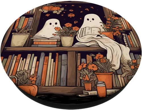 Miniatura 2 de Libros de lectura de fantasmas espeluznantes en una biblioteca PopSockets Standard PopGrip