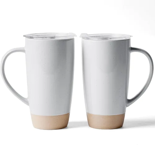 Miniatura 16 de famiware Jupiter - Taza de café grande de 20 onzas con tapa, taza de cerámica con asa para café con leche, té, cacao, leche, hogar y oficina, apta