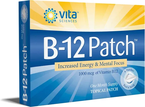 Vita Sciences Parche de vitamina B12, fórmula extra fuerte para hombres y mujeres, suministro de 1 mes. Aumenta la energía, la concentración, la