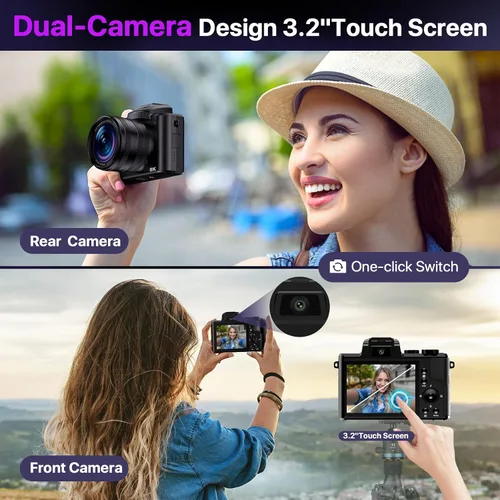 Miniatura 11 de Cámaras digitales 8K para fotografía con WiFi, cámara de enfoque automático de 88 MP para vlogging para YouTube con doble lente, cámara digital