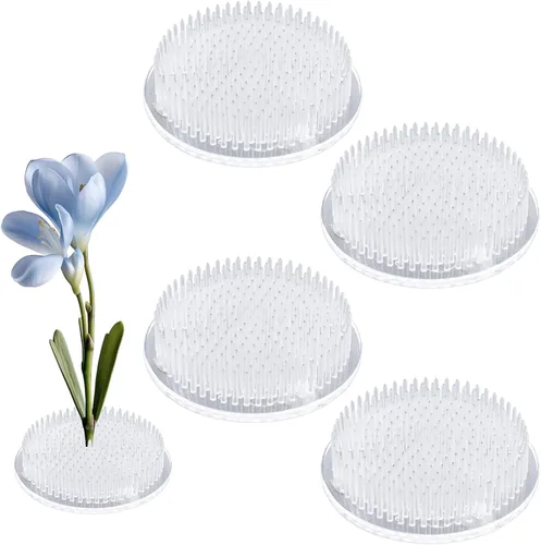 WANDIC Flower Frog, 4 Pcs Round Clear Plastic Ikebana Kenzan Frogs Japanese Flower Arranging Holder with 3 Suckers for DIY Flower Art Craft 4 piezas
