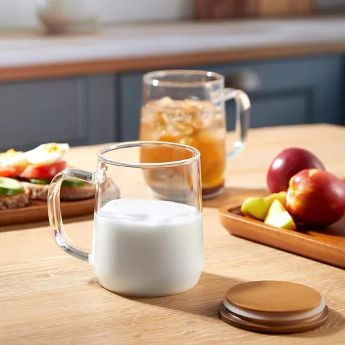 Miniatura 7 de Tazas de café de vidrio, tazas de café de vidrio de 14 onzas con tapas de madera de acacia, tazas de vidrio de borosilicato transparente con asas