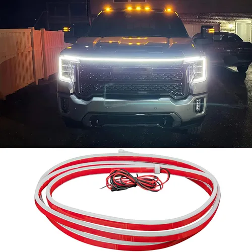 Miniatura 11 de DREAMOTOR Tira de luz para capó de automóvil de 60 pulgadas, luz LED dinámica para exterior blanca, flexible e impermeable, tira de luz diurna