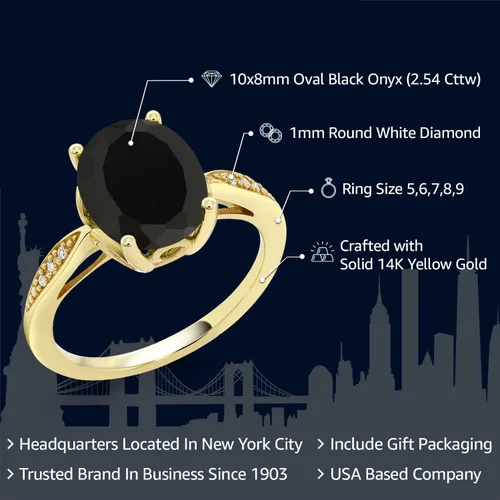 Miniatura 10 de Gem Stone King Anillo de compromiso de oro amarillo de 14 quilates de 2-3 quilates con piedra preciosa ovalada de 0.394 x 0.315 in y diamantes