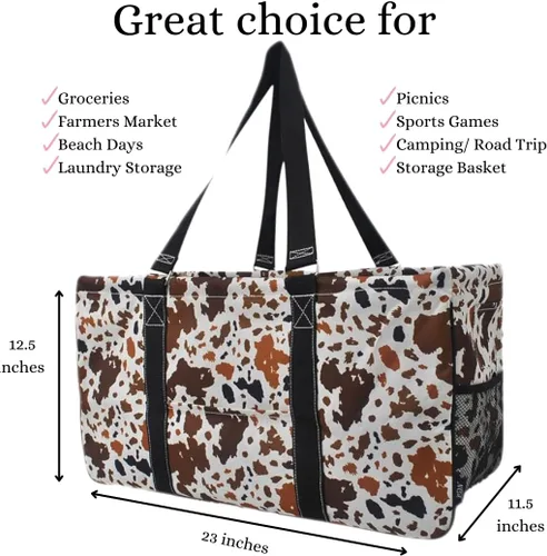 Miniatura 200 de NGIL Bolsa de comestibles reutilizable extra grande plegable de gran tamaño para comestibles, almacenamiento, picnic, playa, Bronco-negro occidental