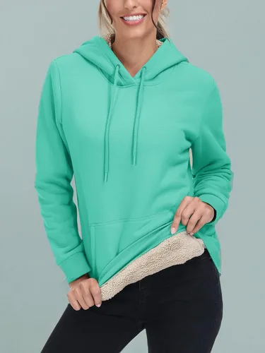 Miniatura 59 de MAGCOMSEN Sudaderas con capucha para mujer, con forro de sherpa, de vellón, para invierno, cálido, pesado, de algodón, con bolsillo