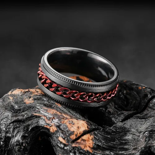 Miniatura 72 de King Will - Anillo antiestrés de acero inoxidable 316L para hombres y mujeres, con cadena decorativa giratoria, 8 mm de ancho, anillo de boda