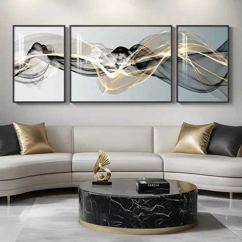 Miniatura 33 de Arte de pared moderno enmarcado en blanco y negro, 3 piezas de impresiones contemporáneas grandes para paredes, juego de 3 imágenes de hojas doradas