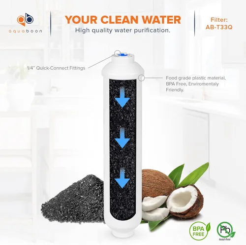 Miniatura 2 de Aquaboon Filtro de agua de carbón activado en línea T33 para refrigerador, máquina de hielo con conexión rápida para línea de agua de 1/4 compatible
