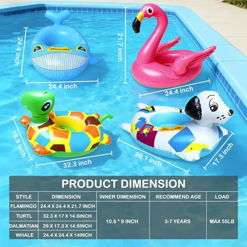 Miniatura 2 de 4 Pack Inflatable Pool Floats for Toddler Age 3-7 Animal Swim Tube Rings for Kids Infant Baby Ride on Beach Floaties with Safety Seat&Handle for