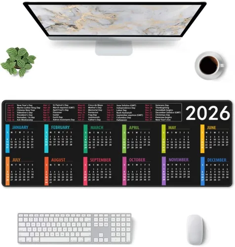 Miniatura 2 de Calendario 2026 con alfombrilla de mouse de vacaciones XL extendida, base de goma antideslizante con borde cosido, alfombrilla de mouse grande