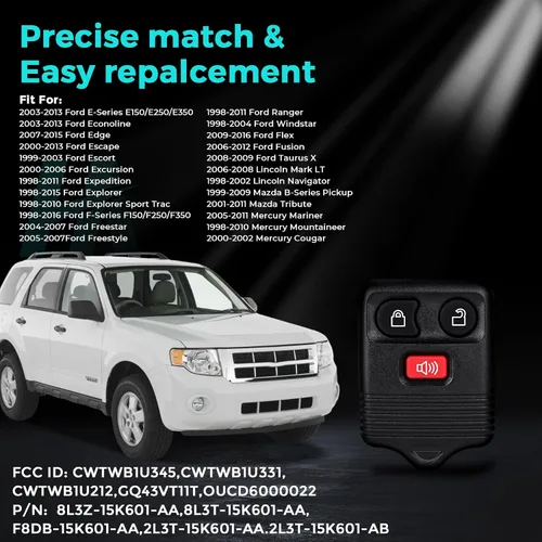 Miniatura 2 de HelloAuto 2 fundas de repuesto para llavero inteligente sin llave con Ford F150 F250 F350 Edge Escape Expedition Explorer 1998-2014 para Lincoln