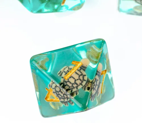 Miniatura 8 de Cusdie Dados DND de 7 troqueles, juego de dados poliédricos rellenos de animales, para juegos de rol, dados D&D (tortuga marrón)