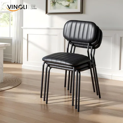 Miniatura 7 de VINGLI Juego de 2 sillas de comedor apilables, asiento acolchado de poliuretano con marco de metal, silla apilable para el hogar, cocina, oficina