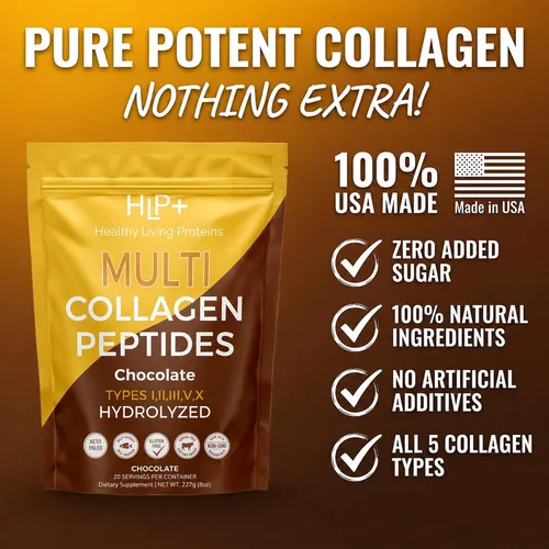 Miniatura 3 de Healthy Living Proteins - Polvo de péptidos multicolágeno hidrolizados tipo I, II, III, V y X, bovino alimentado con pasto, marino capturado