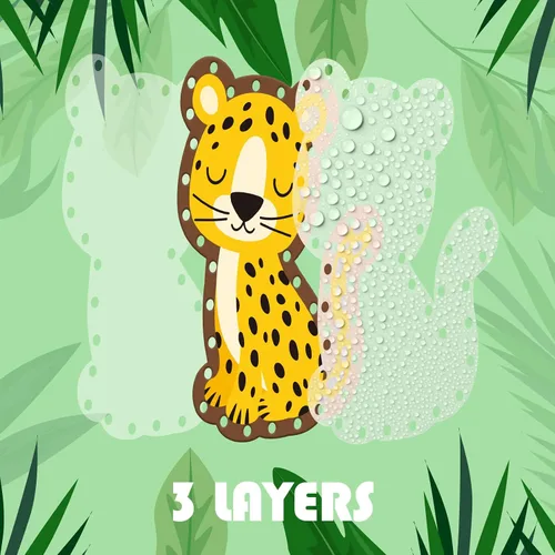 Miniatura 8 de Paquete de 12 tarjetas de encaje de animales de la selva, kits de costura para niños, león, animales salvajes, cartón, tarjetas de costura de doble